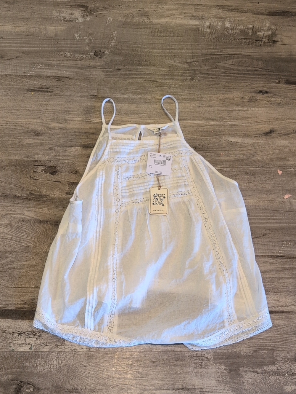 American Eagle Outfitters White Lace Trim Spaghetti Strap Tank